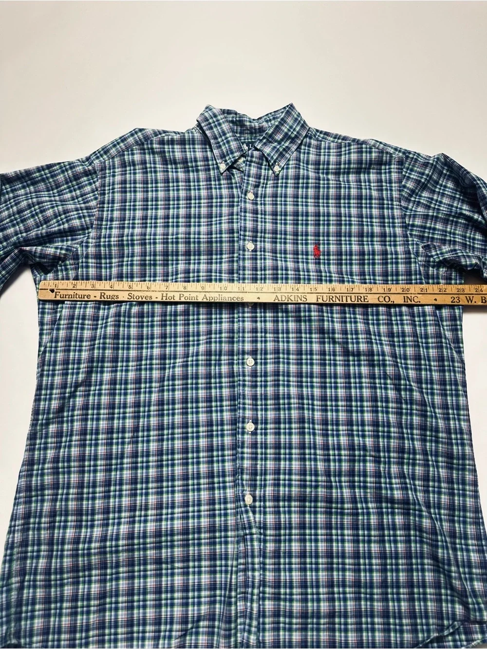 Ralph Lauren Classic Fit Plaid Button Down Shirt 15.5 Blue Cotton Red Pony